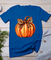 Coquette Bow Leopard Pumpkin Thanksgiving Rustic Fall Women T-Shirt