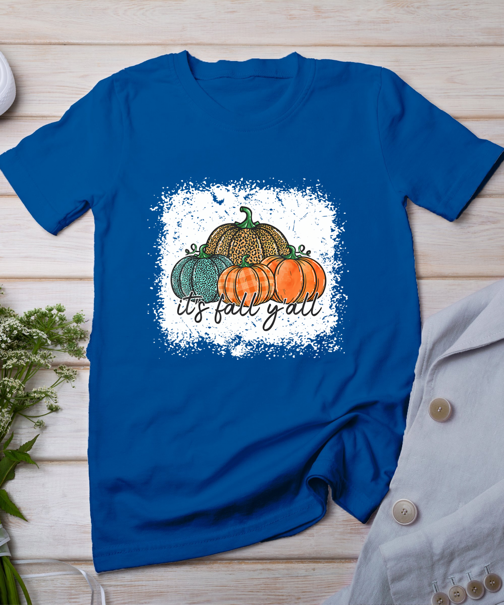 Bleached Leopard Pumpkin Autumn Its Fall Yall Thanksgiving T-Shirt