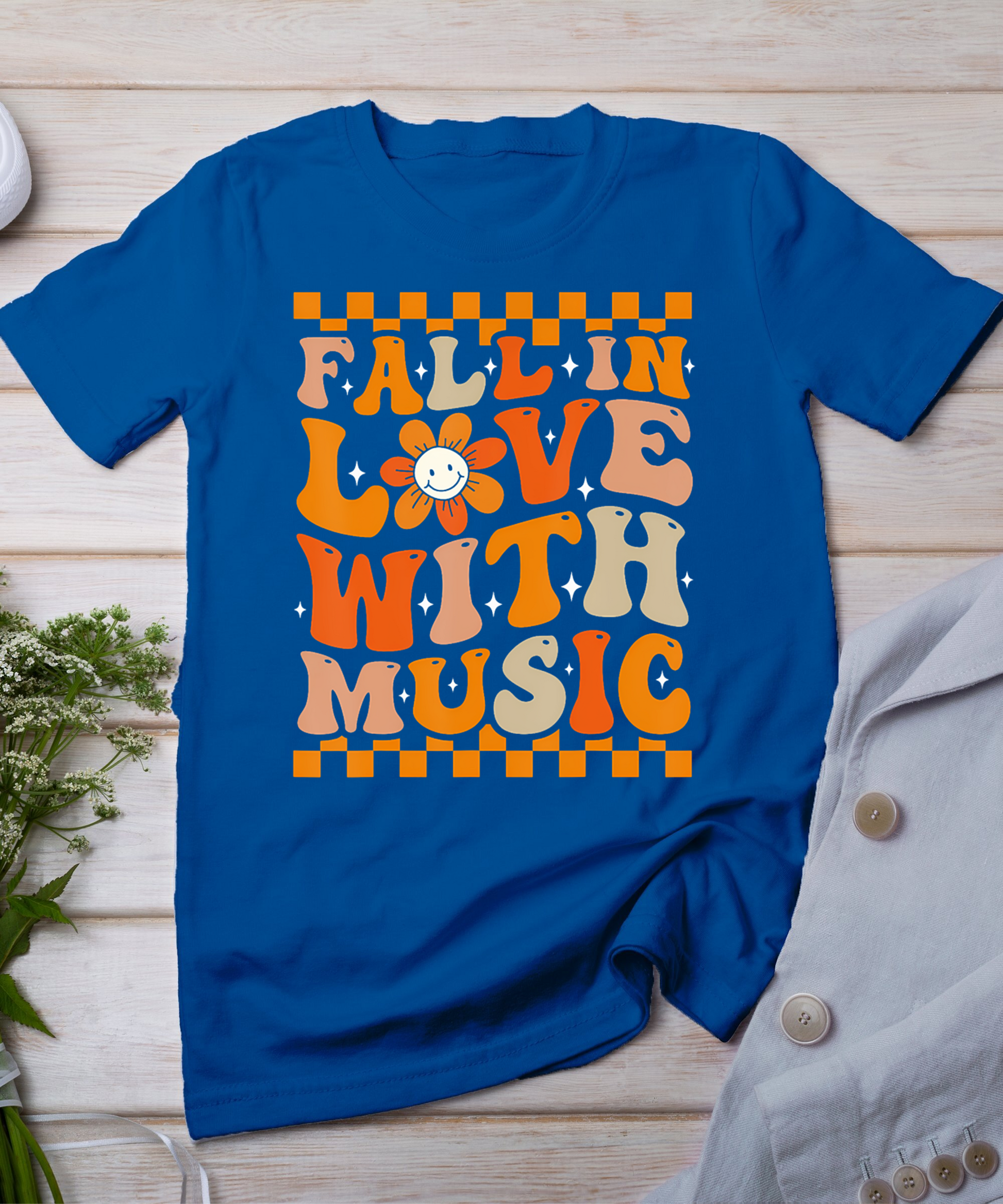 Fall In Love With Music Groovy Thanksgiving Music Teacher T-Shirt