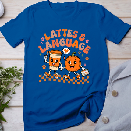 Groovy Speech Therapy Autumn Pumpkin Lattes And Language T-Shirt