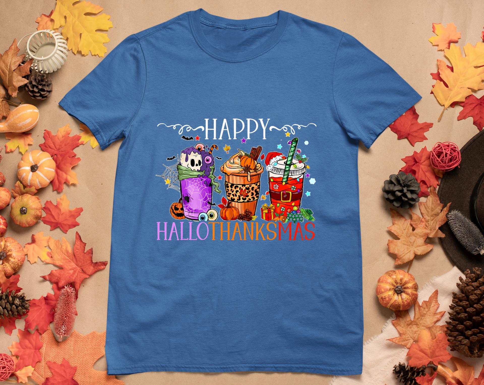 Happy Hallothanksmas Halloween Thanksgiving Christmas T-Shirt