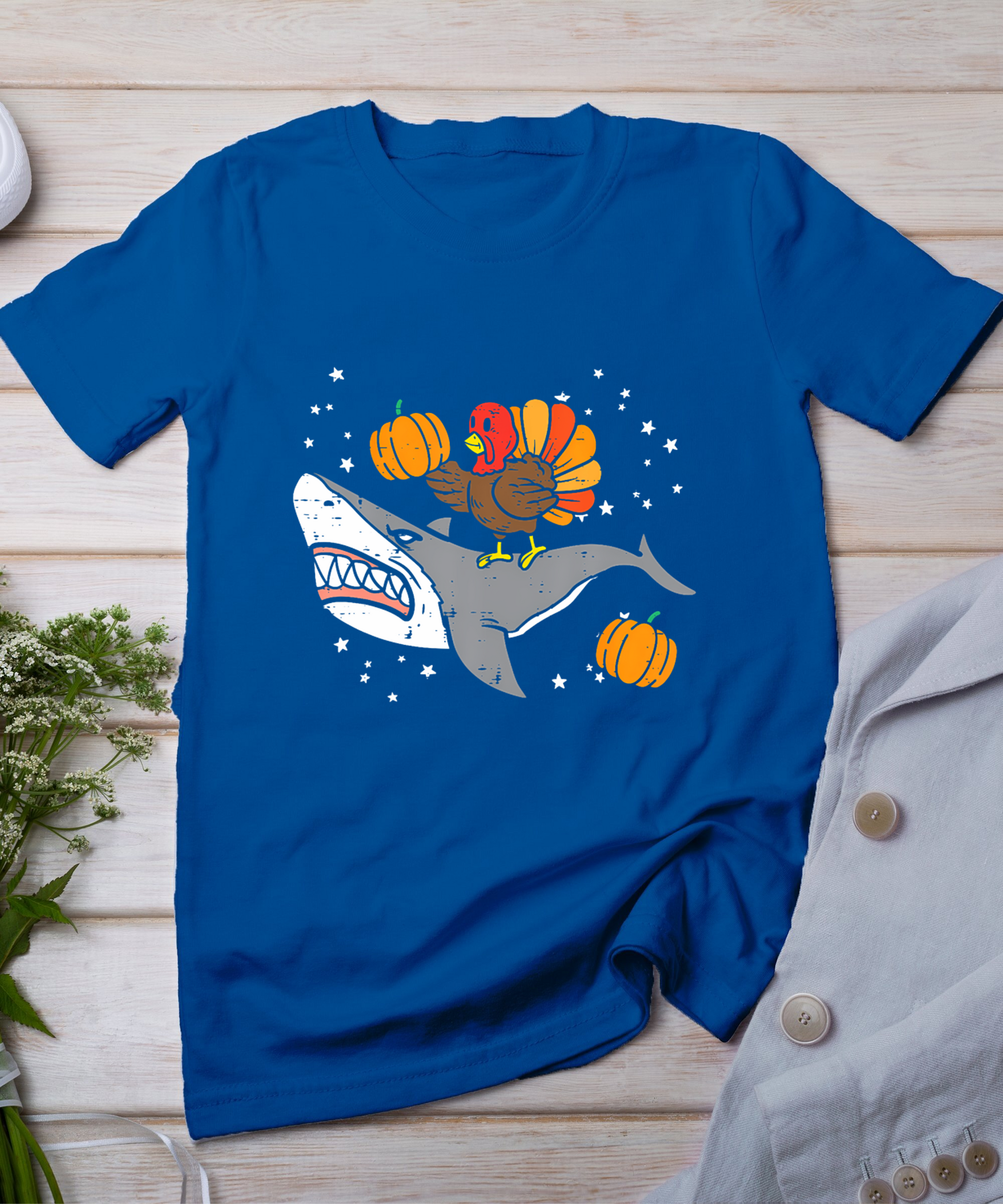 Thanksgiving Turkey Riding Shark Funny Boys Kids Toddler T-Shirt