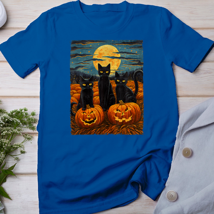 Black Cat Halloween Cat Lovers Starry Night Cat Van Gogh Cat T-Shirt