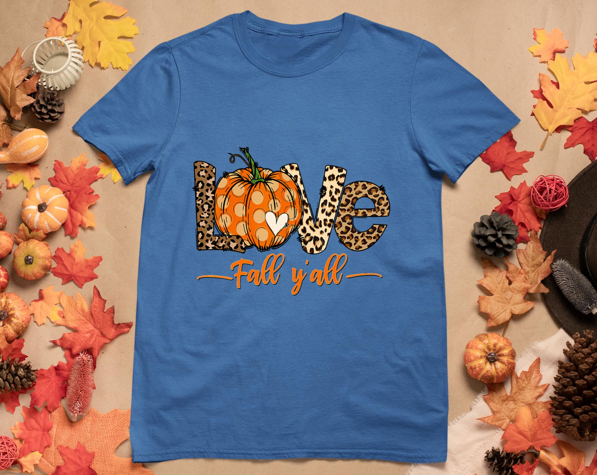 Hello Fall Pumpkin Love Fall Y'All Leopard Peace Love Fall T-Shirt