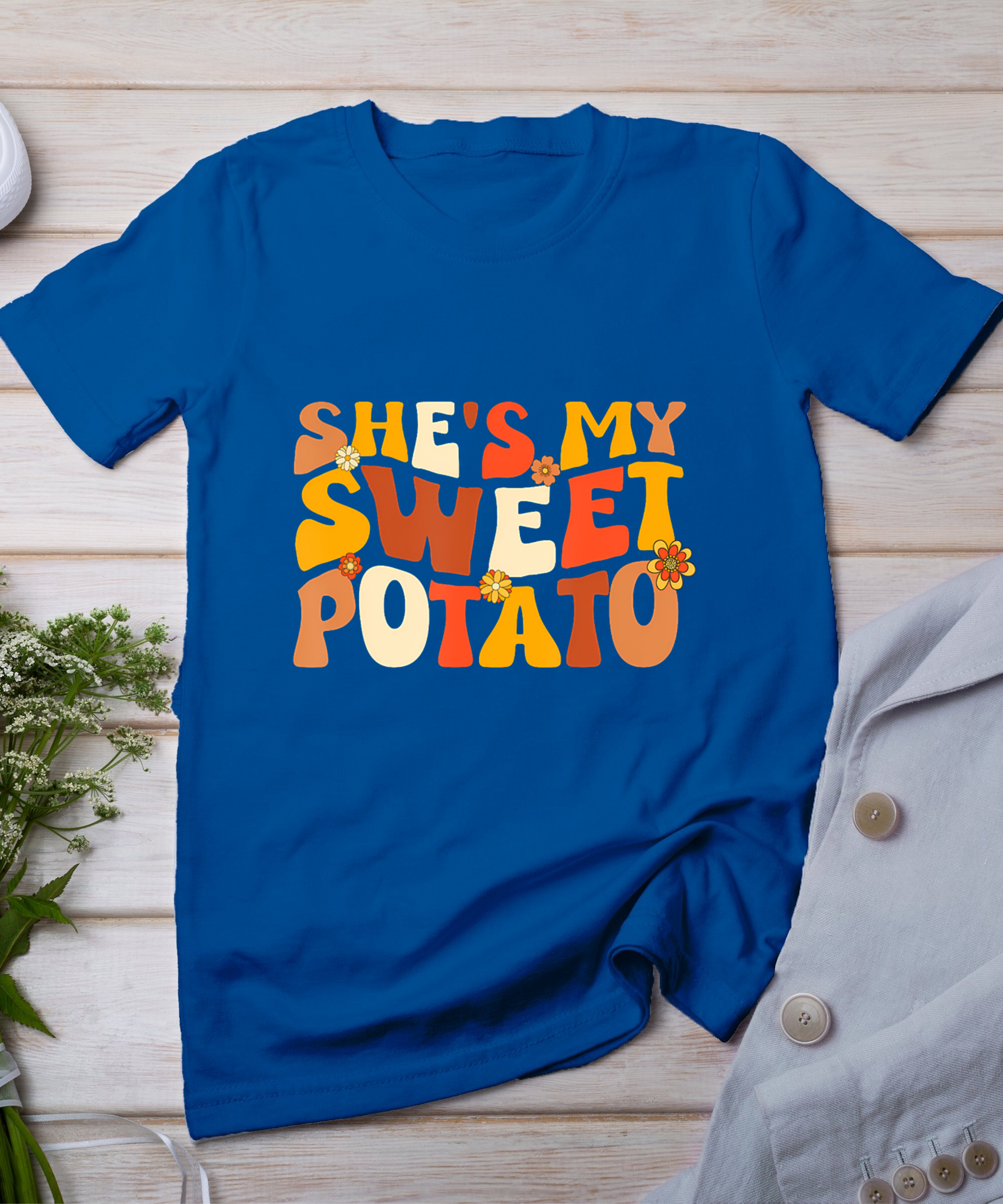 Thanksgiving Shirts Couples Sweet Potato I Yam Groovy Flower T-Shirt