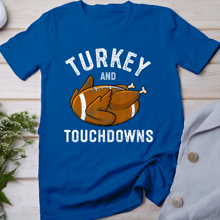 Thanksgiving Turkey And Touchdowns Football Men Boys T-Shirt