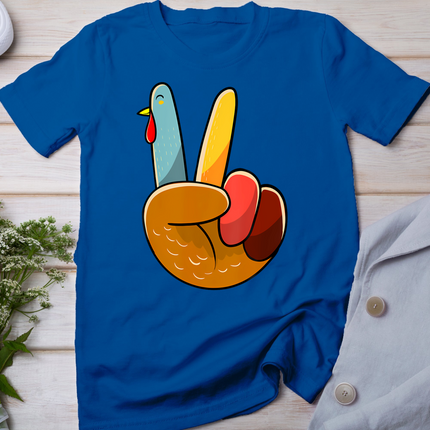 Turkey Peace Hand Sign Thanksgiving Thankful Women Kids Girl T-Shirt