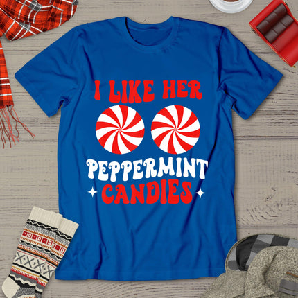 I Like Her Peppermint Candies Couples Matching Christmas T-Shirt