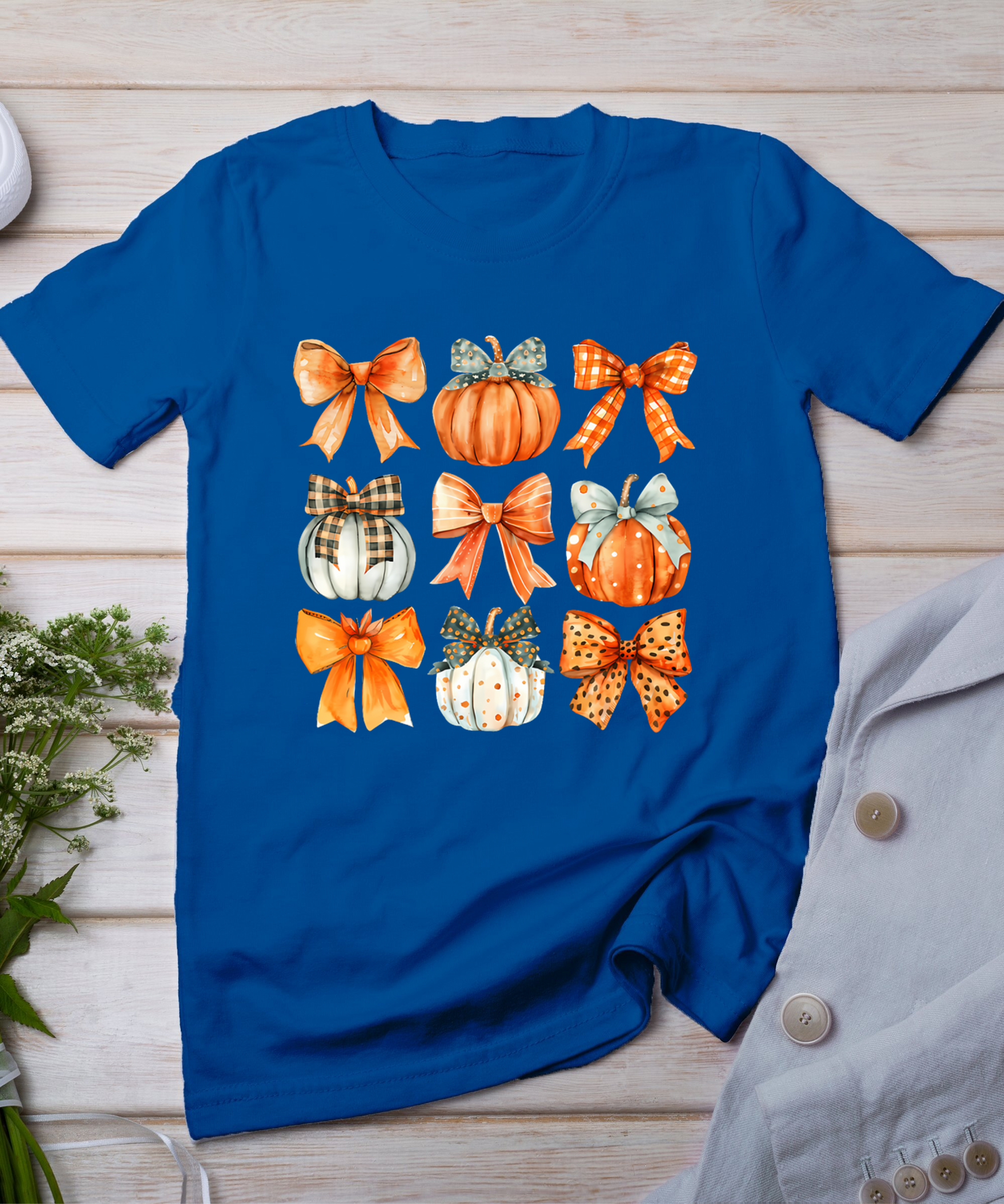 Coquette Bow Pumpkin Season Thanksgiving Autumn Fall Leaves T-Shirt