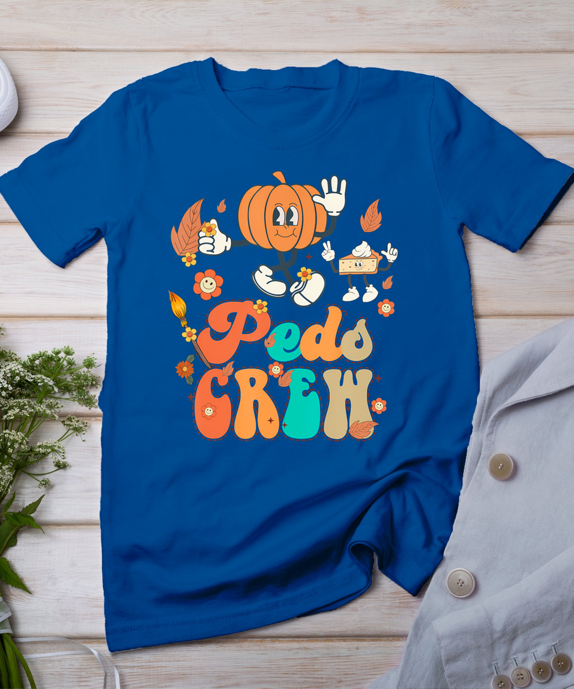 Peds Crew Pumpkin Thanksgiving Fall Pediatric Nurse Retro T-Shirt