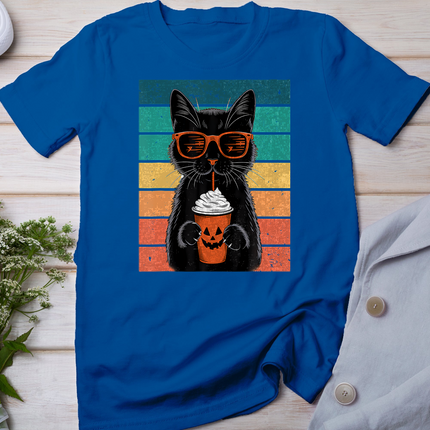 Black Cat Hipster Trick Or Treat Funny Halloween Black Cat T-Shirt