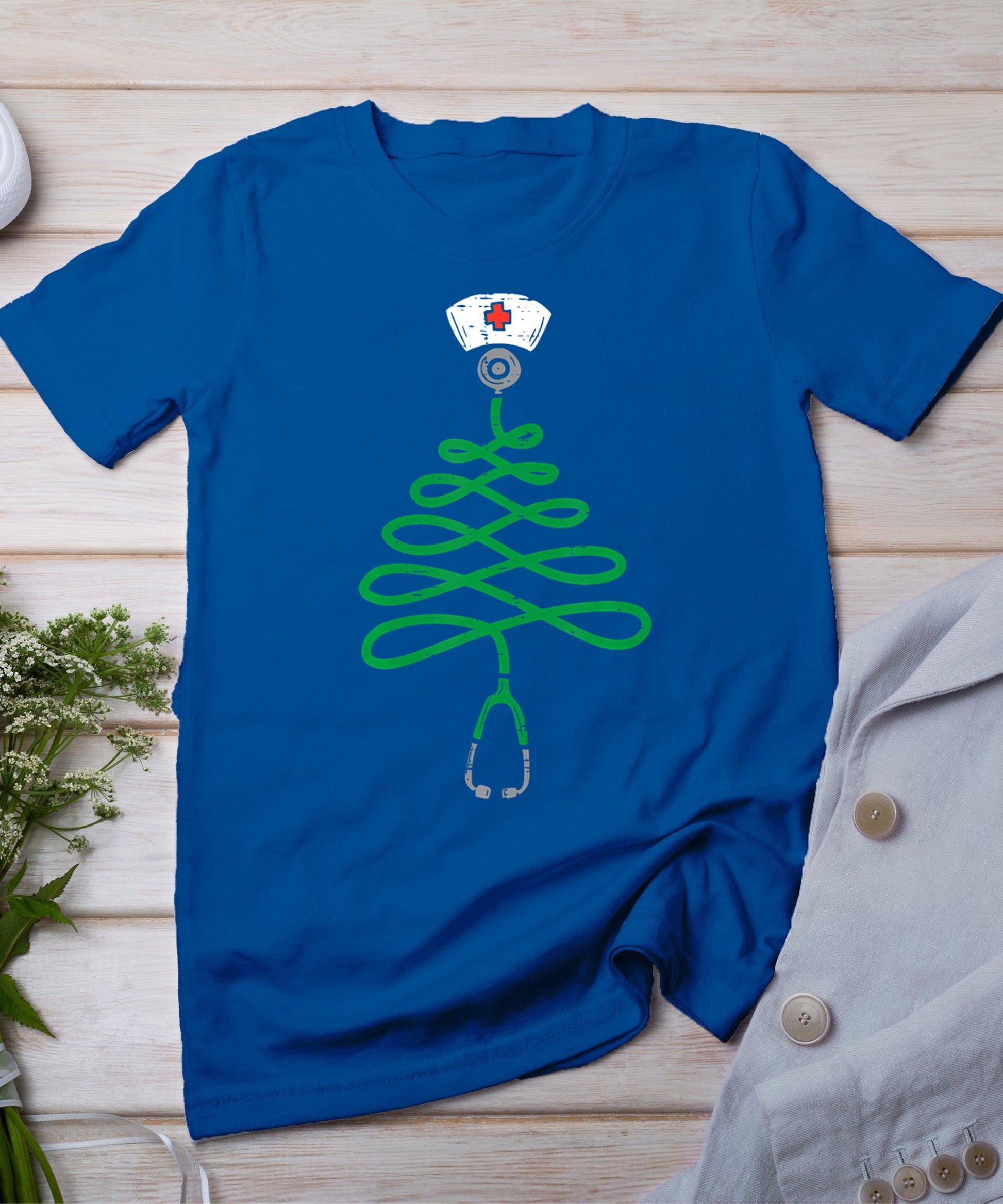 Stethoscope Christmas Tree Nurse Christmas Scrub Top Xmas T-Shirt