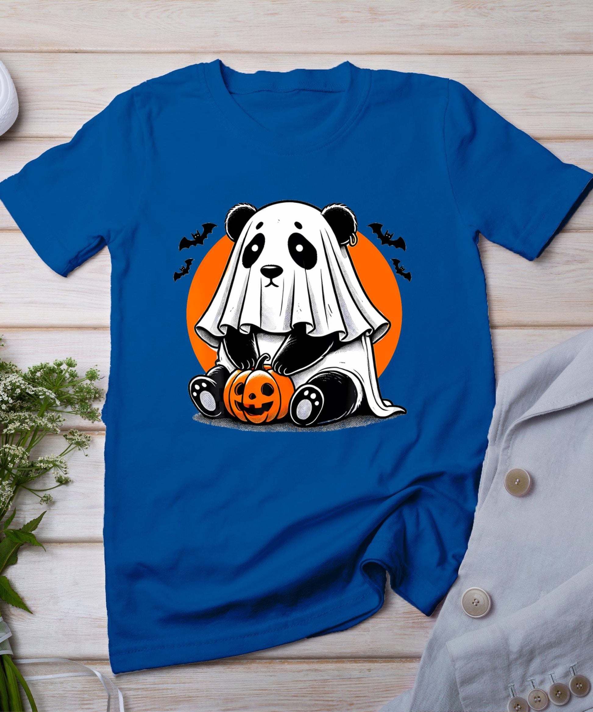 Spooky Panda Wearing A Ghost Halloween Costume Funny Horror T-Shirt