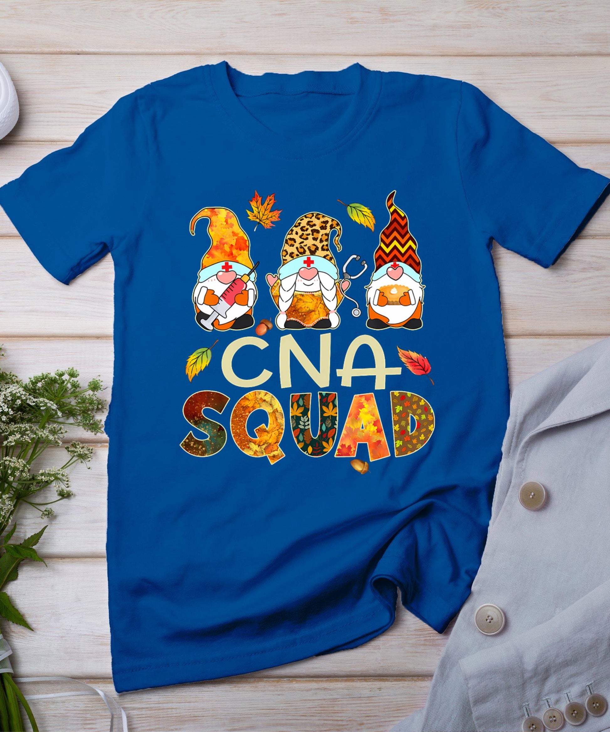 Cna Squad Gnome Nurse Leopard Thanksgiving Fall Stethoscope T-Shirt