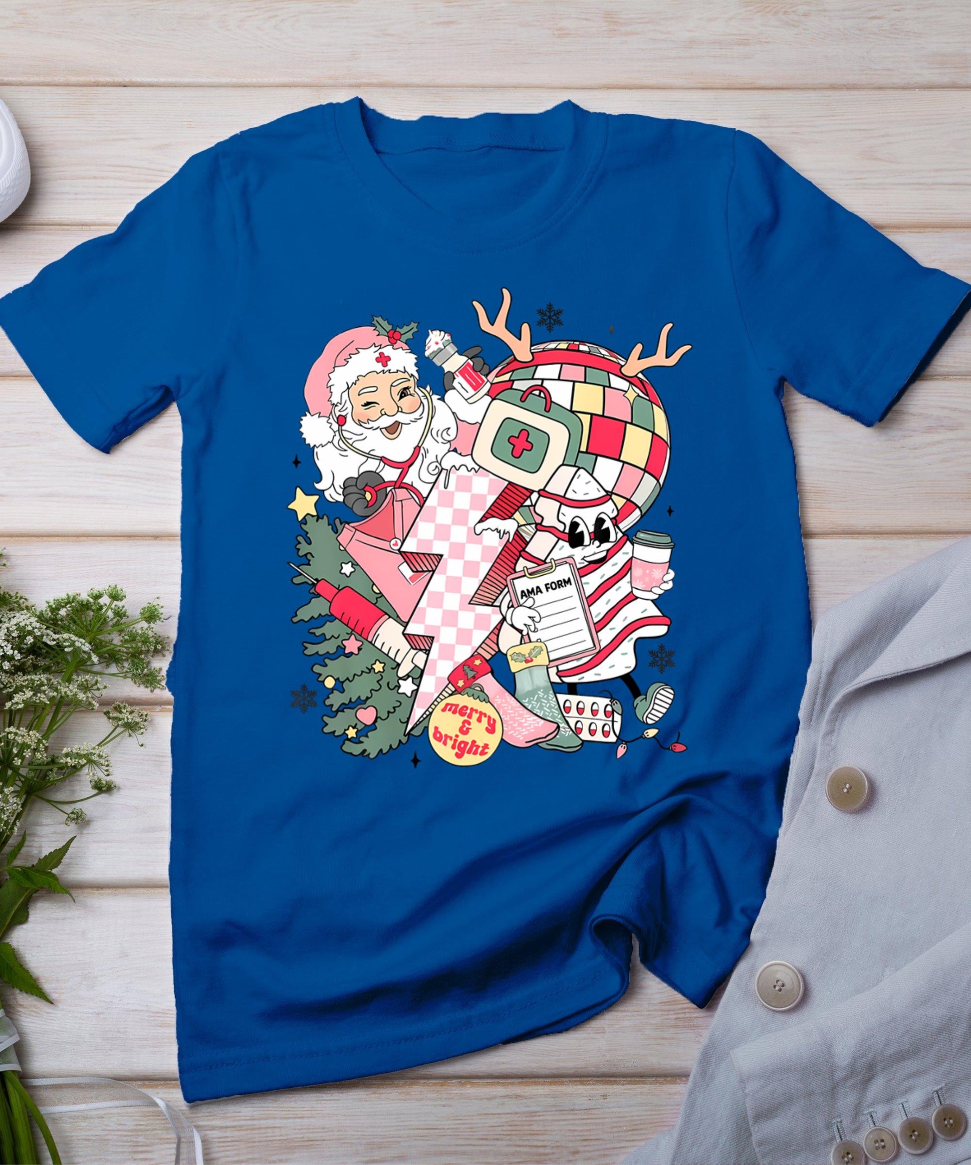 Christmas Santa Nurse Disco Ball Rn Cna Icu Med Surg Picu T-Shirt