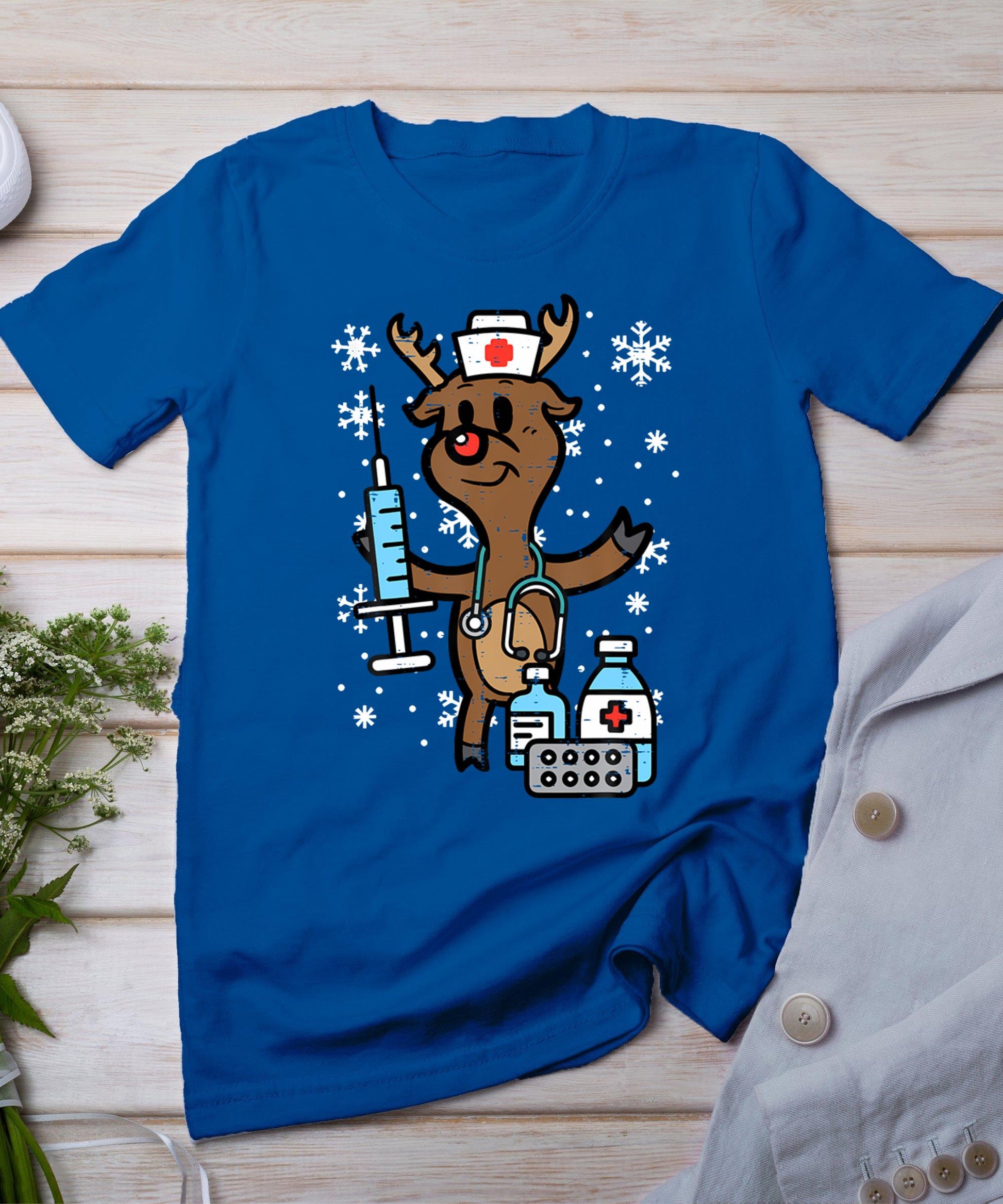 Christmas Nurse Reindeer Funny Xmas Nursing Scrub Top Women T-Shirt