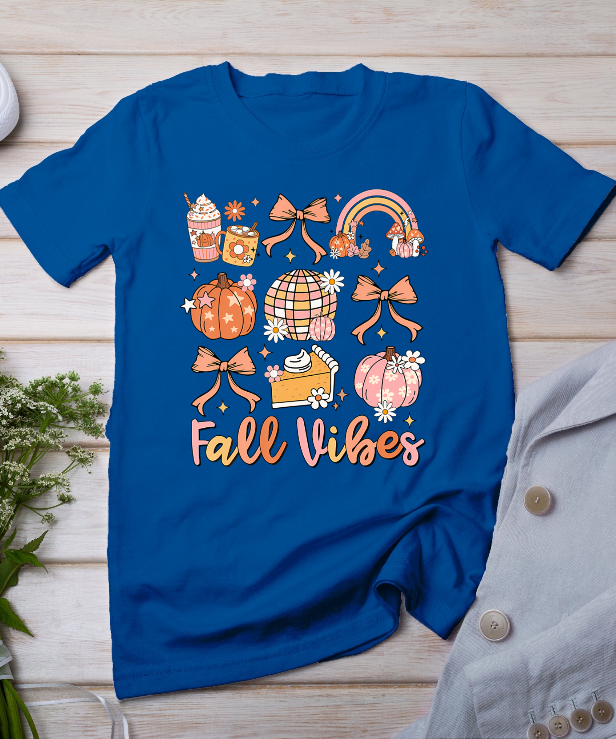 Retro Coffee Fall Vibes Autumn Coquette Pumpkin Thanksgiving T-Shirt