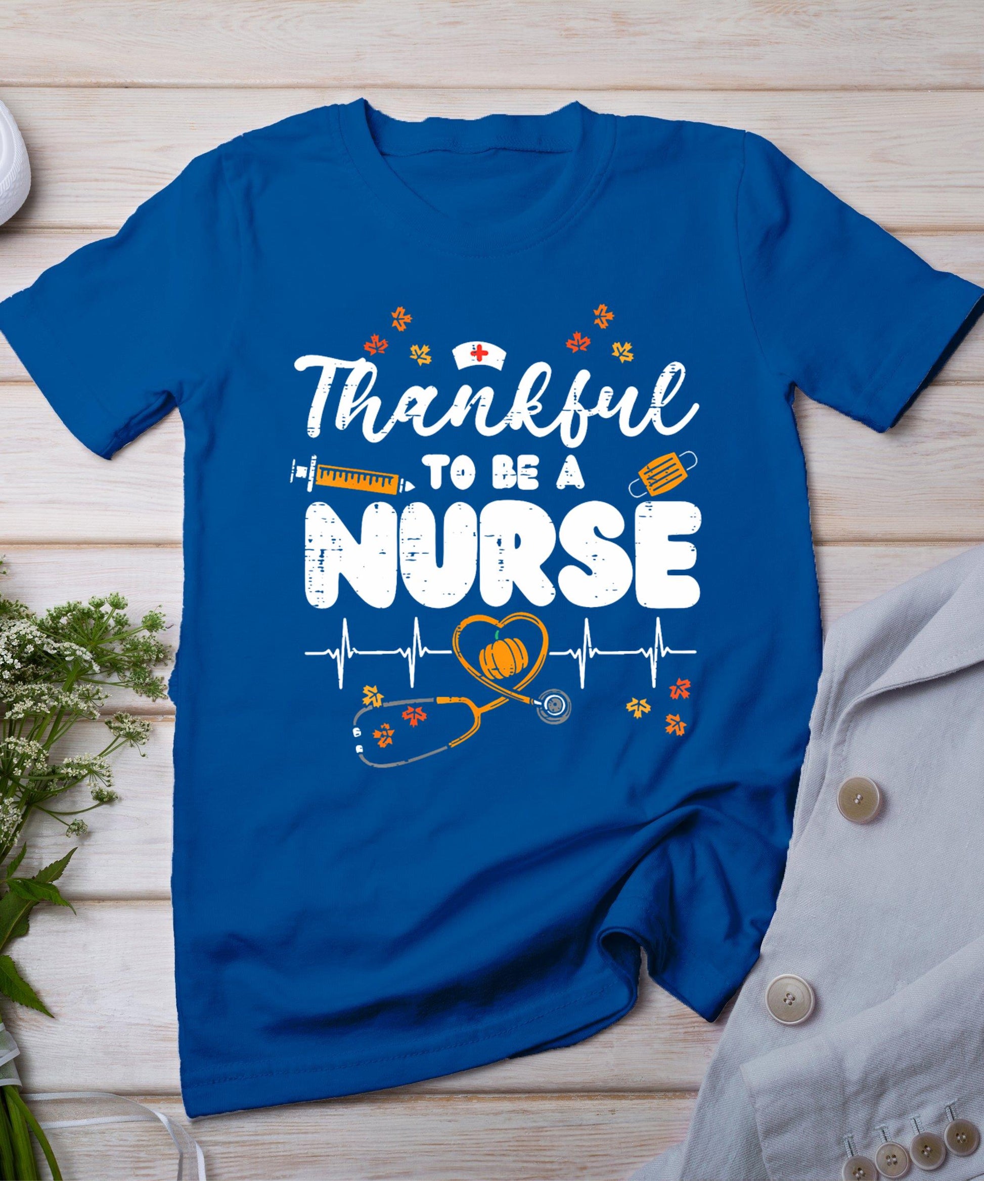 Thankful To Be A Nurse Thanksgiving Scrub Top Fall Rn Women T-Shirt