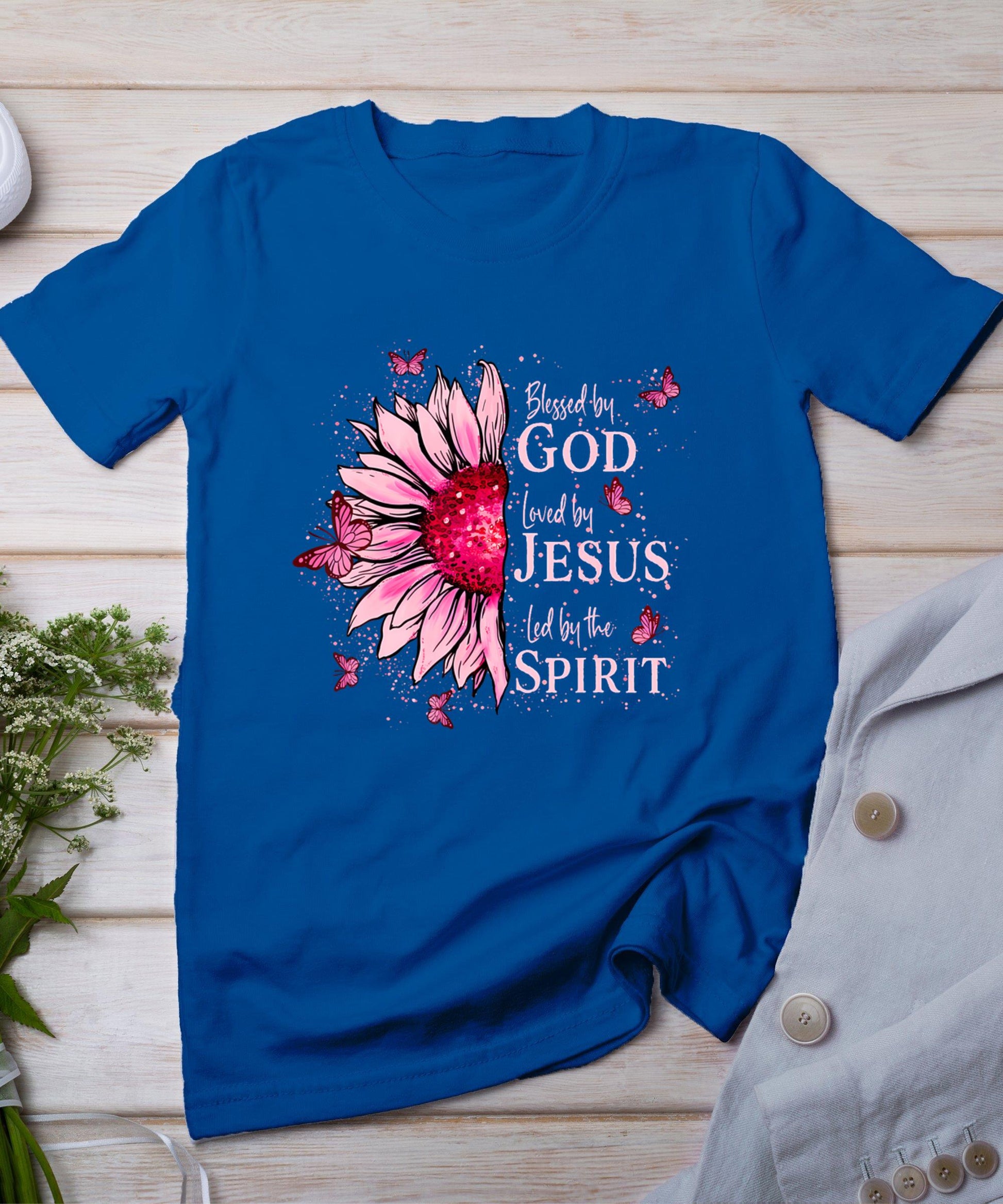 Blessed By God - Loved By Jesus Pink Sunflower T-Shirt