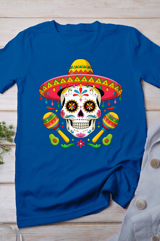Funny Cinco De Mayo Funny Skull With Sombrero Hat Men T-Shirt