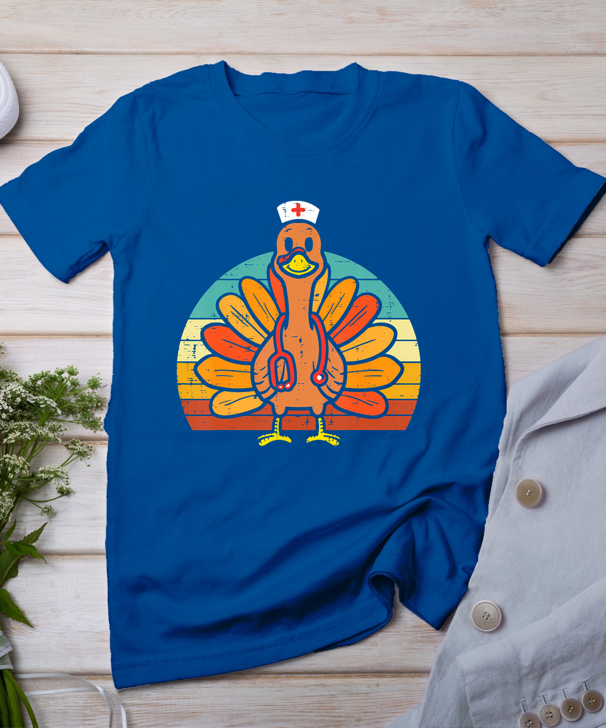 Turkey Nurse Stethoscope Thanksgiving Fall Scrub Top Women T-Shirt