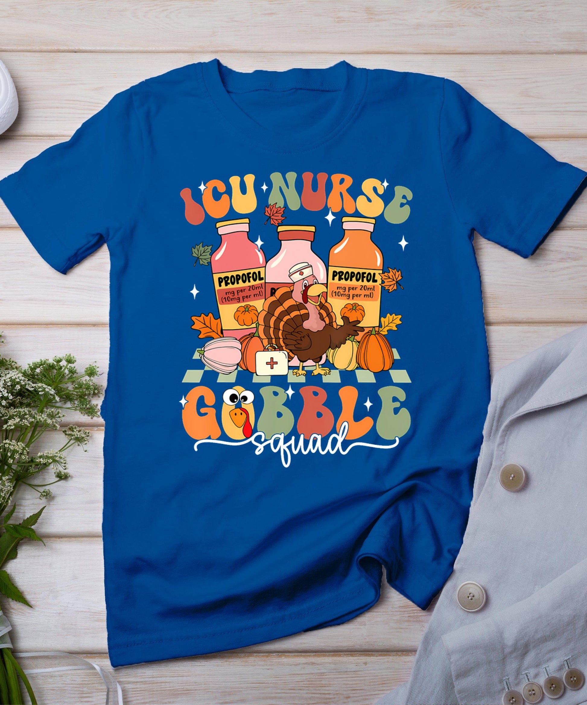 Thanksgiving Icu Nurse Gobble Squad Fall Scrub Top Women Men T-Shirt