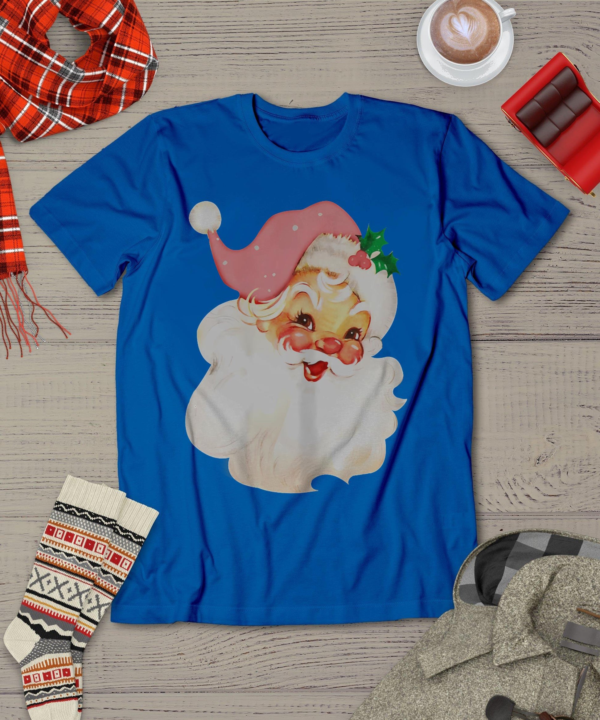 Pink Santa For Girls Christmas Retro Holiday Vintage T-Shirt