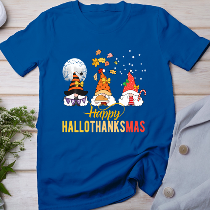 Gnomes Halloween Christmas Thanksgiving Happy Hallothanksmas T-Shirt