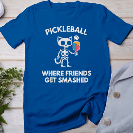 Pickleball Where Friends Get Smashed Skeleton Funny Halloween T-Shirt