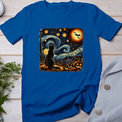 Halloween Van Gogh Starry Night Black Cat Pumpkins Bats T-Shirt