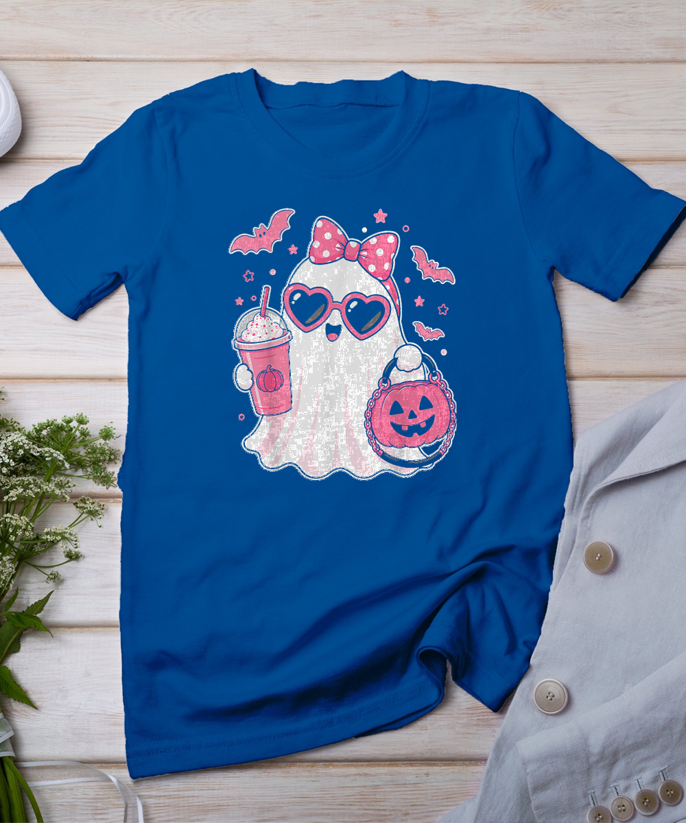 Pink Halloween Ghost Pumpkin Coffee Spooky Women Girls T-Shirt