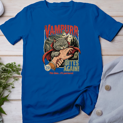 Vampurr Bites Again! Funny Cat Halloween Vintage Graphic T-Shirt