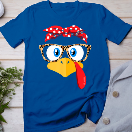Thanksgiving Turkey Face Leopard Print Glasses Women Girls T-Shirt