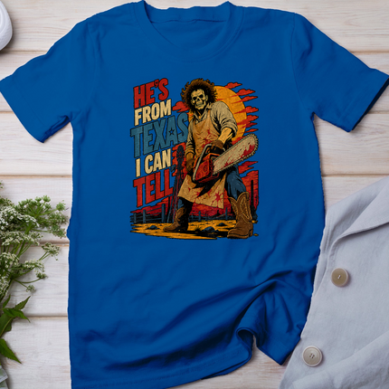 Hes from Texas I Can Tell Funny Skeleton Halloween Meme Men T-Shirt