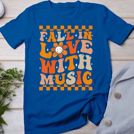 Fall In Love With Music Groovy Thanksgiving Music Teacher T-Shirt