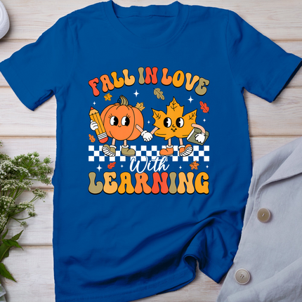 Retro Fall In Love With Learning Autumn Pumpkin Teacher T-Shirt