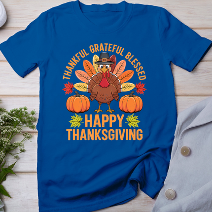 Thankful Grateful Blessed Turkey Women Happy Thanksgiving T-Shirt