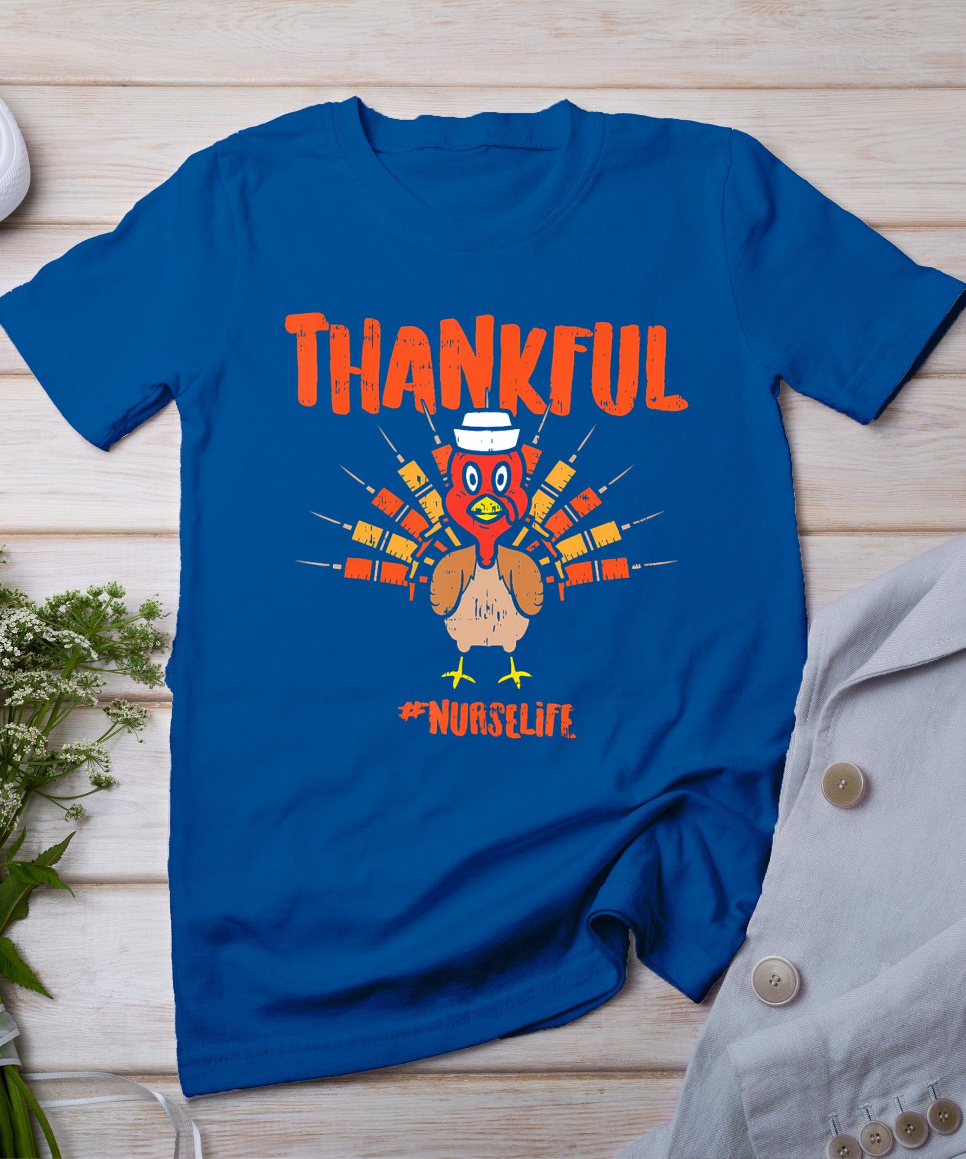 Thankful Turkey Nurse Life Cute Thanksgiving Scrub Top Fall T-Shirt