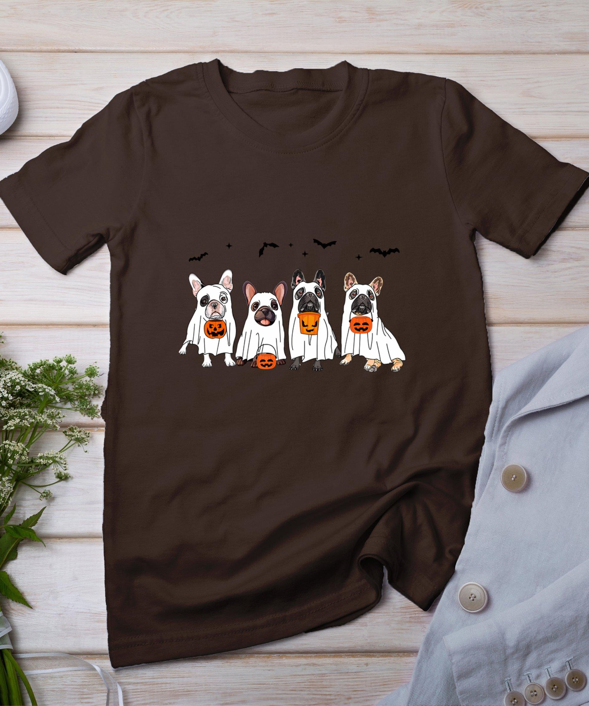 Frenchie Ghost Dog Costume Funny French Bulldog Halloween T-Shirt