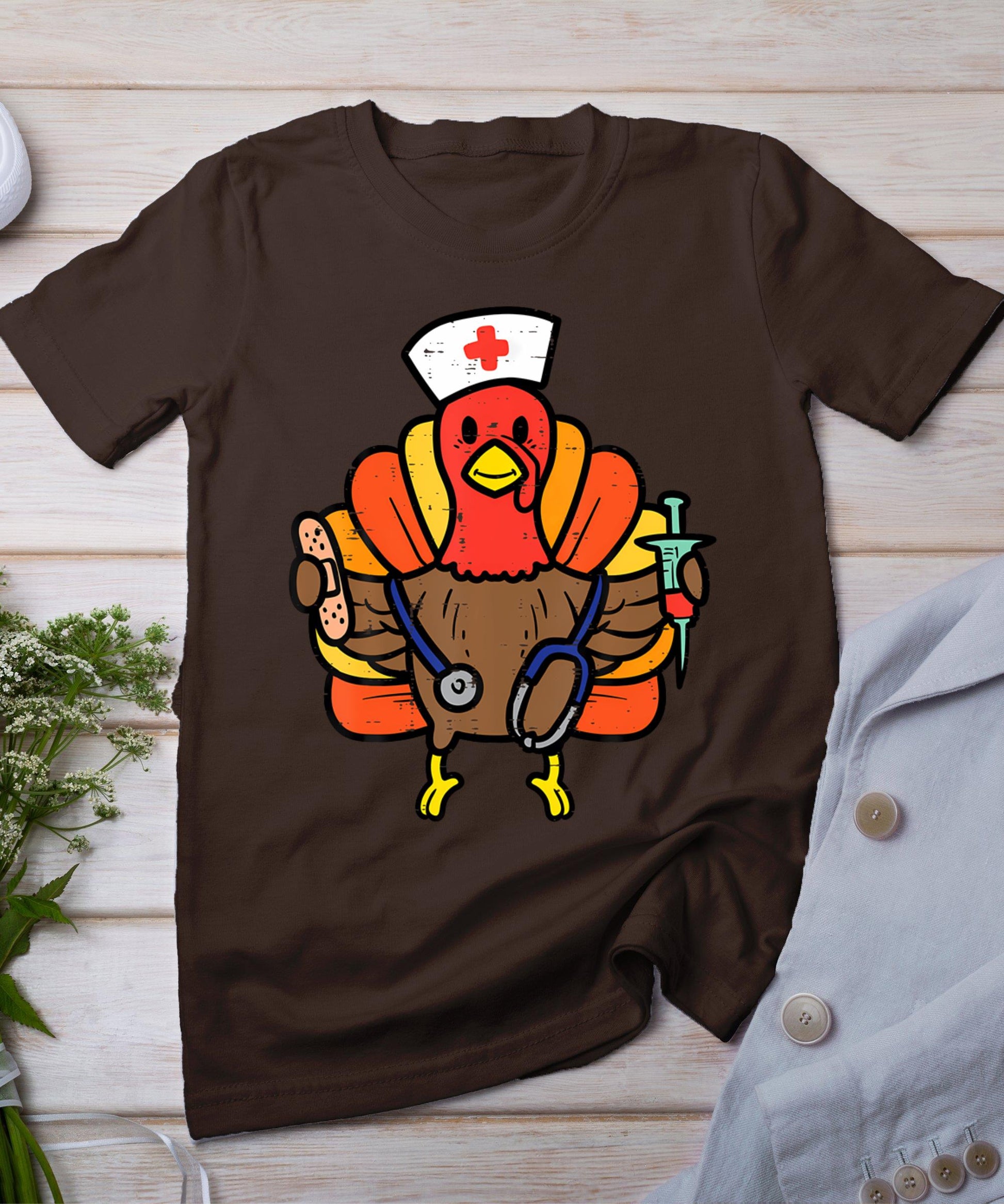 Nurse Turkey Thanksgiving Scrub Top For Nurses Fall Women T-Shirt