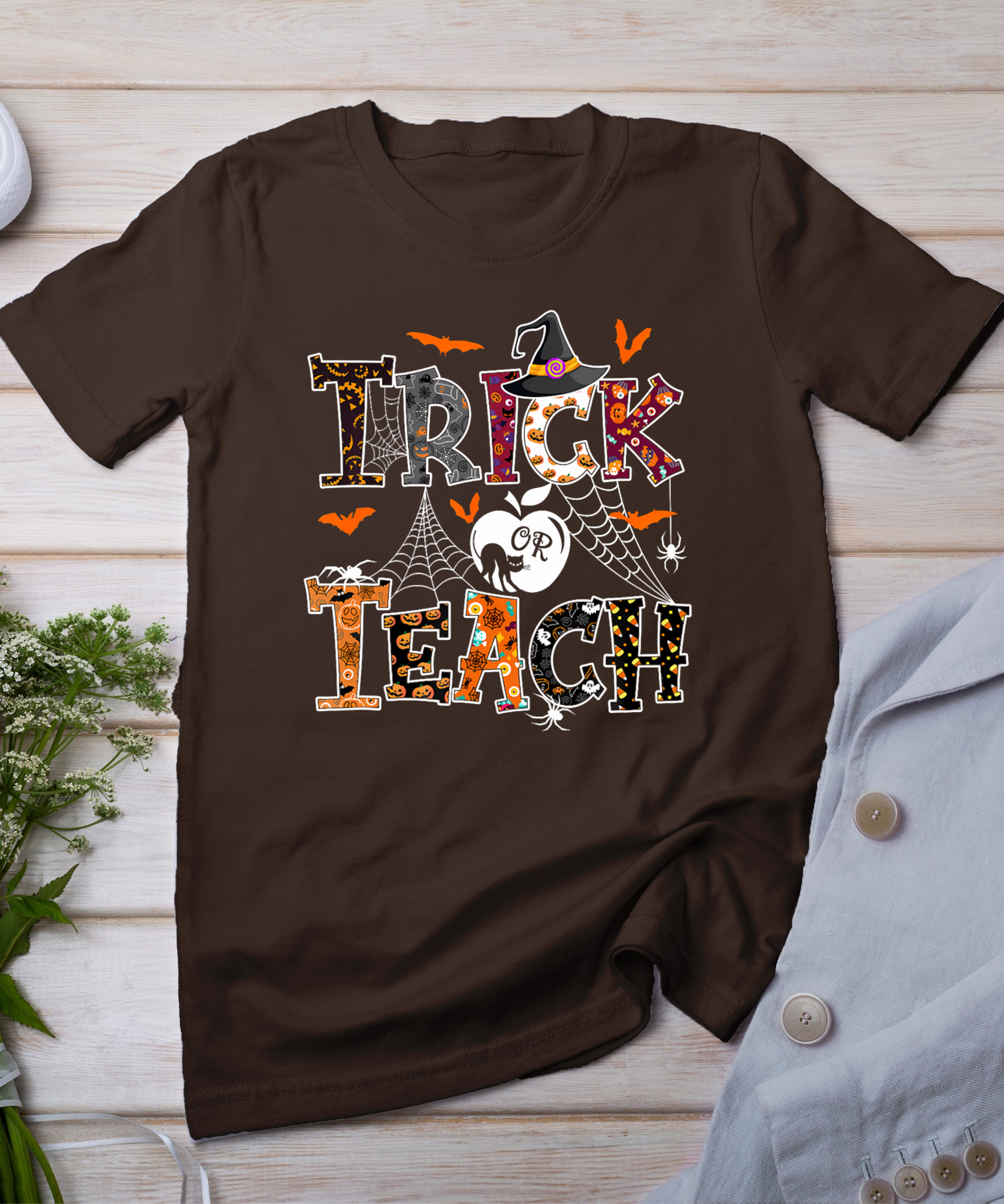 Fall Holiday Themed Thanksgiving Halloween Teacher Trick Or T-Shirt