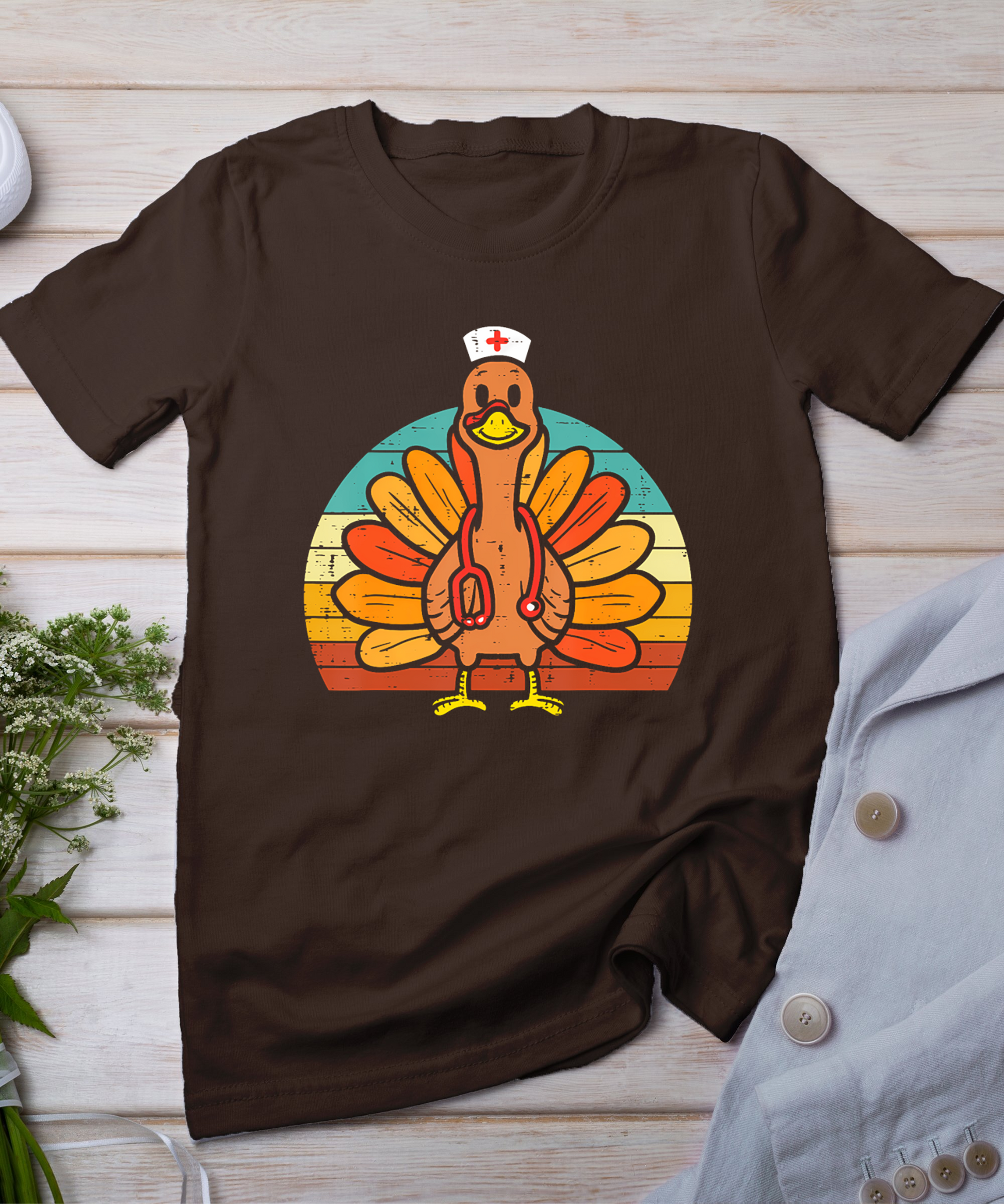 Turkey Nurse Stethoscope Thanksgiving Fall Scrub Top Women T-Shirt