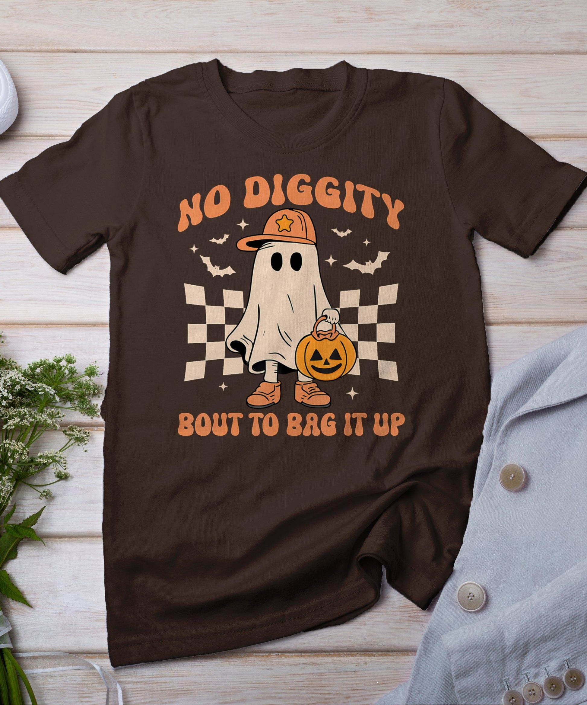 Halloween Ghost No Diggity Bout To Bag It Up T-Shirt