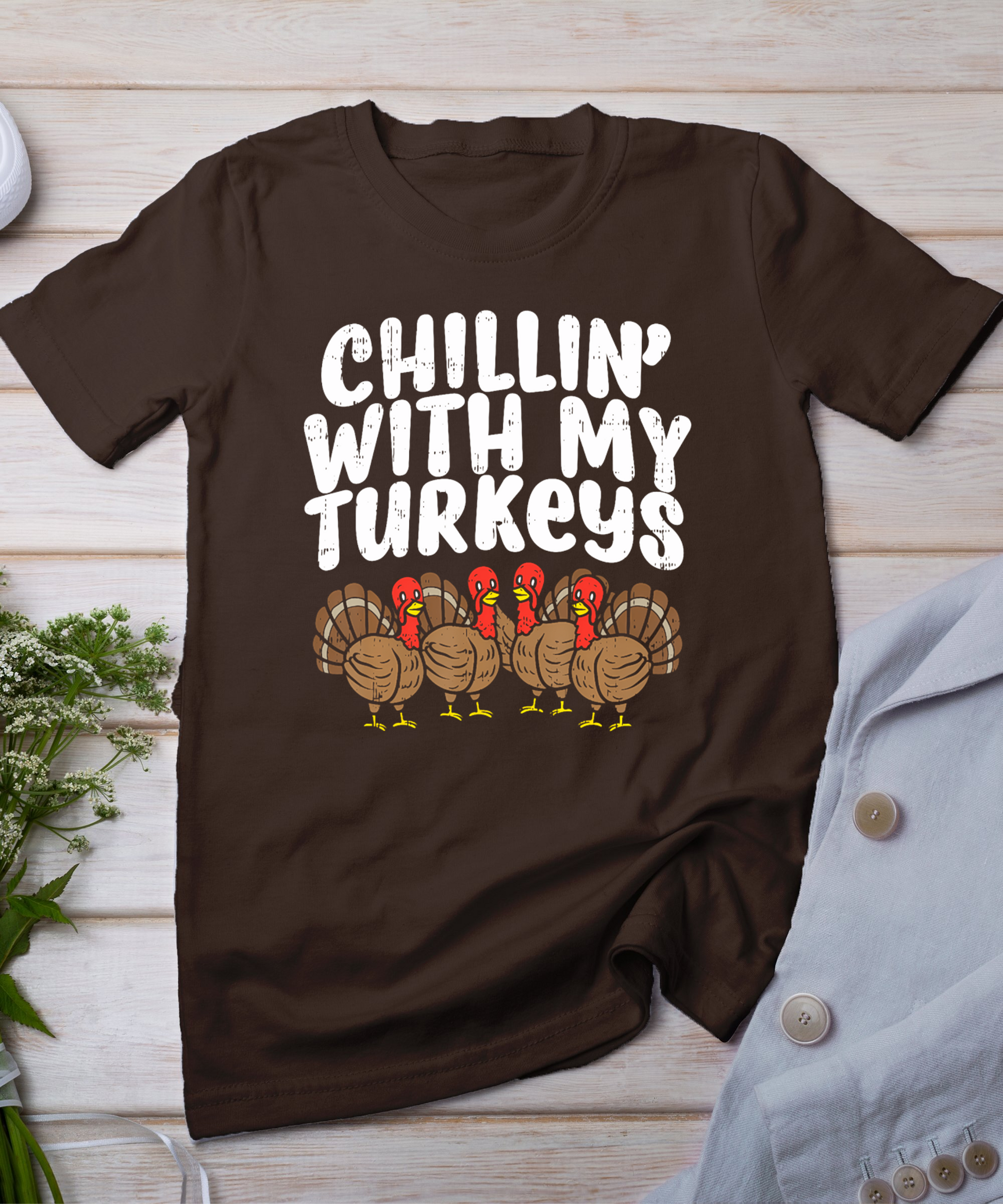 Chillin With My Turkeys Thanksgiving Family Boys Kids Gift T-Shirt