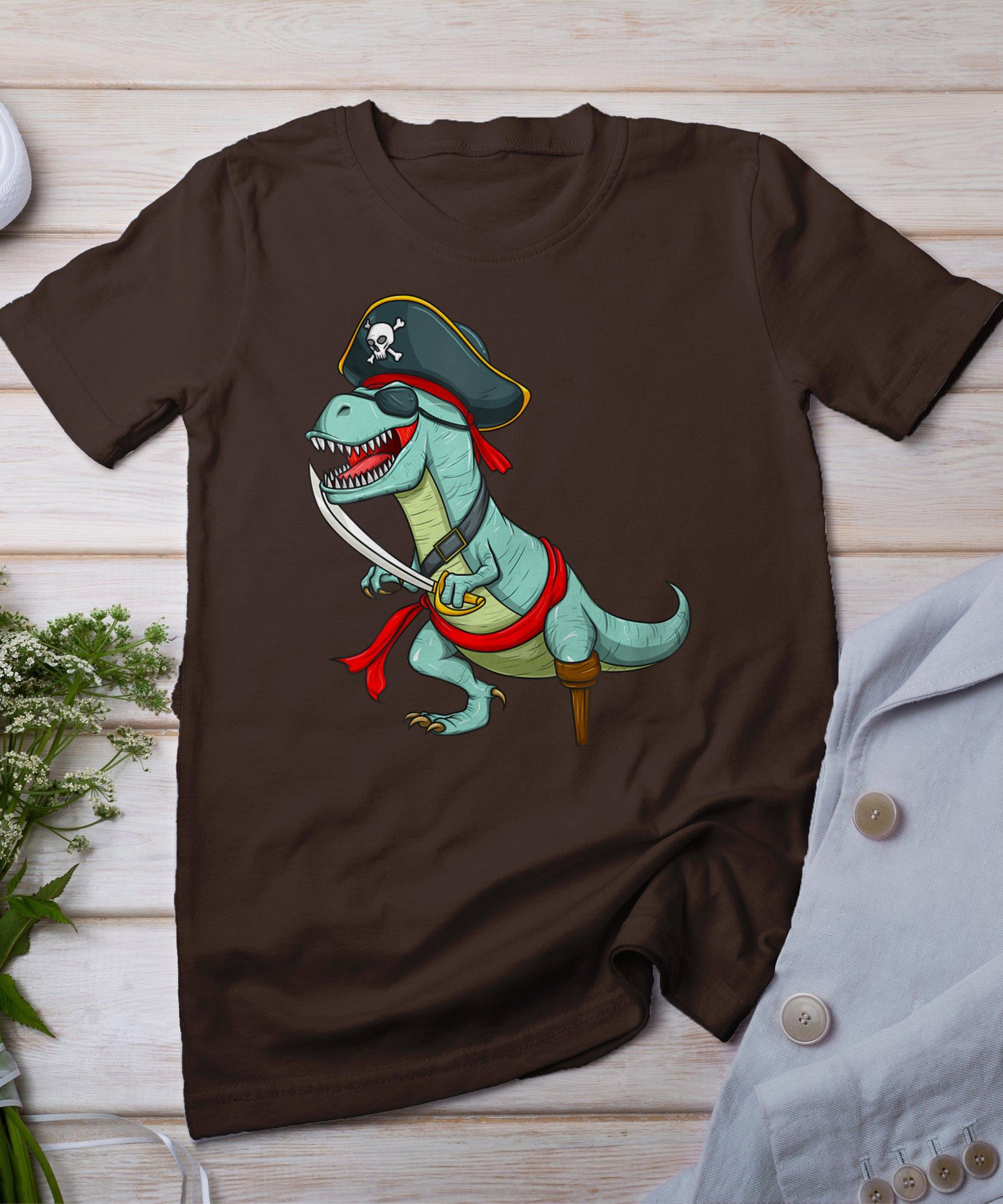 Pirate Dinosaur T Rex Funny Tyrannosaurus Halloween T-Shirt