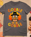 Cute Gobble Gobble Turkey Pilgrim Little Boys Thanksgiving T-Shirt