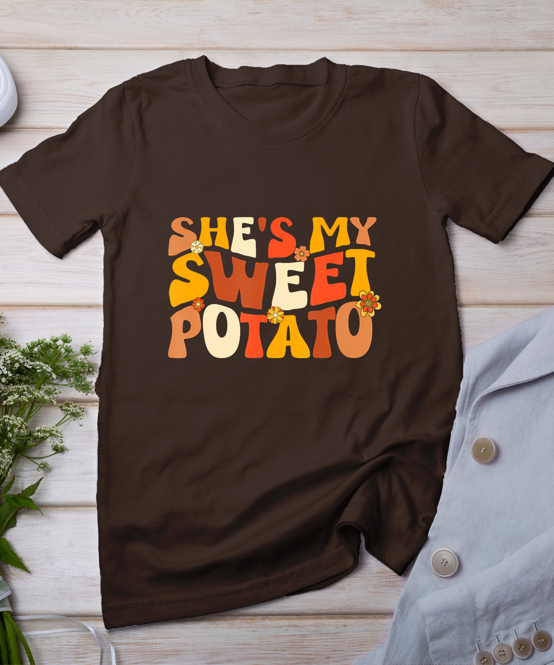 Thanksgiving Shirts Couples Sweet Potato I Yam Groovy Flower T-Shirt