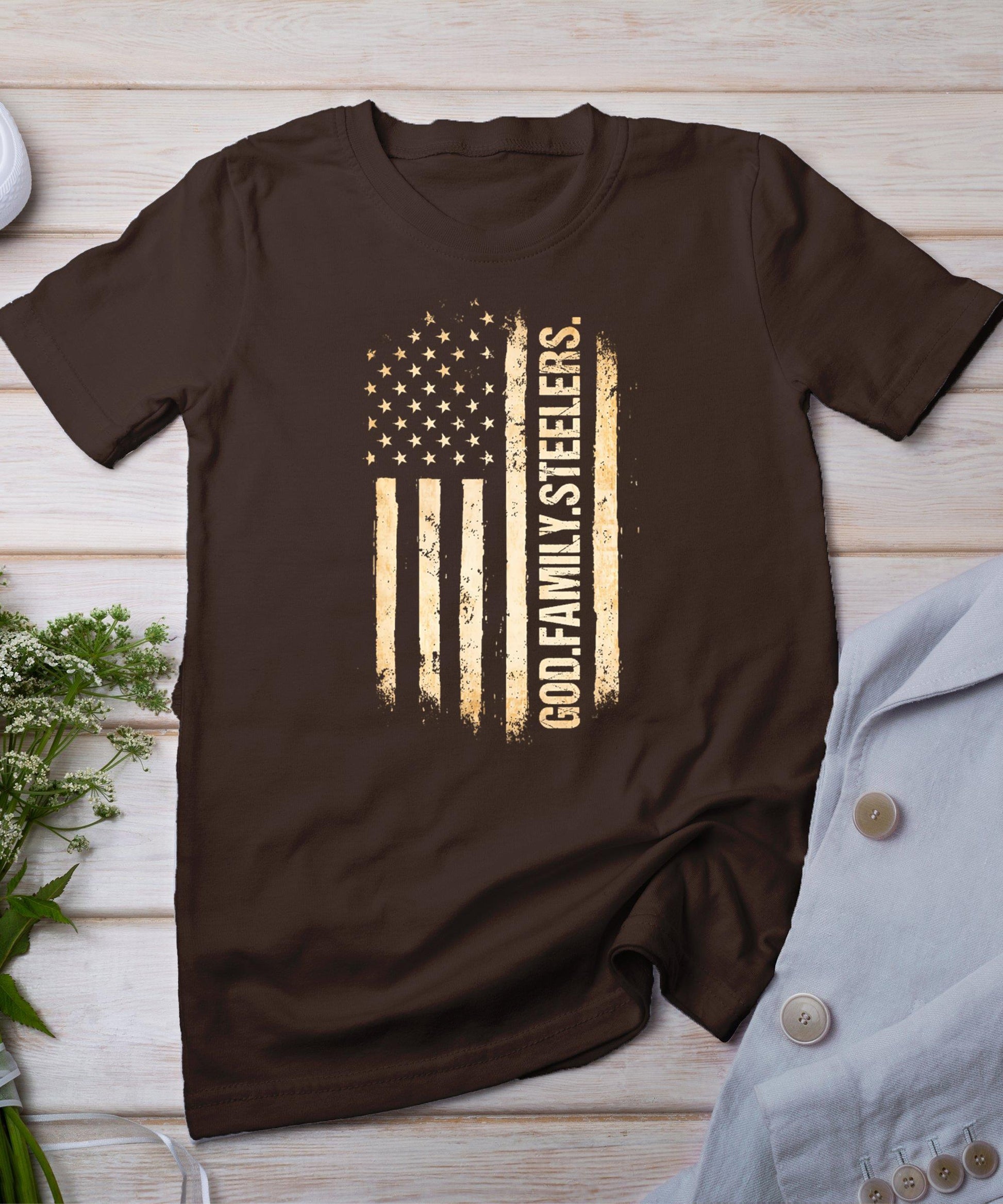 God Family Steelers Pro Us American Flag Father's Day T-Shirt