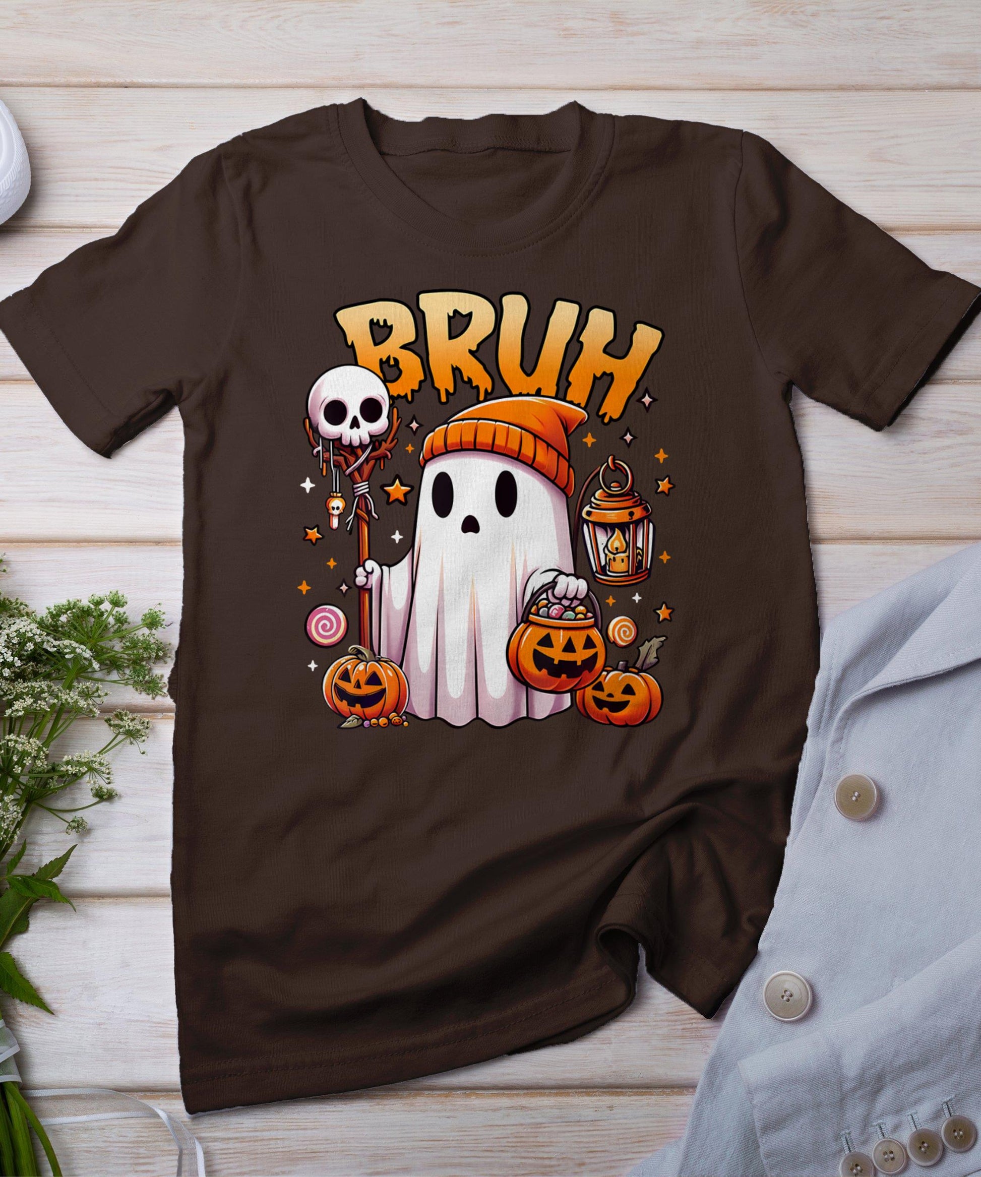 Bruh Ghost Halloween Cute Ghost Trick Or Treat Candy Kids T-Shirt