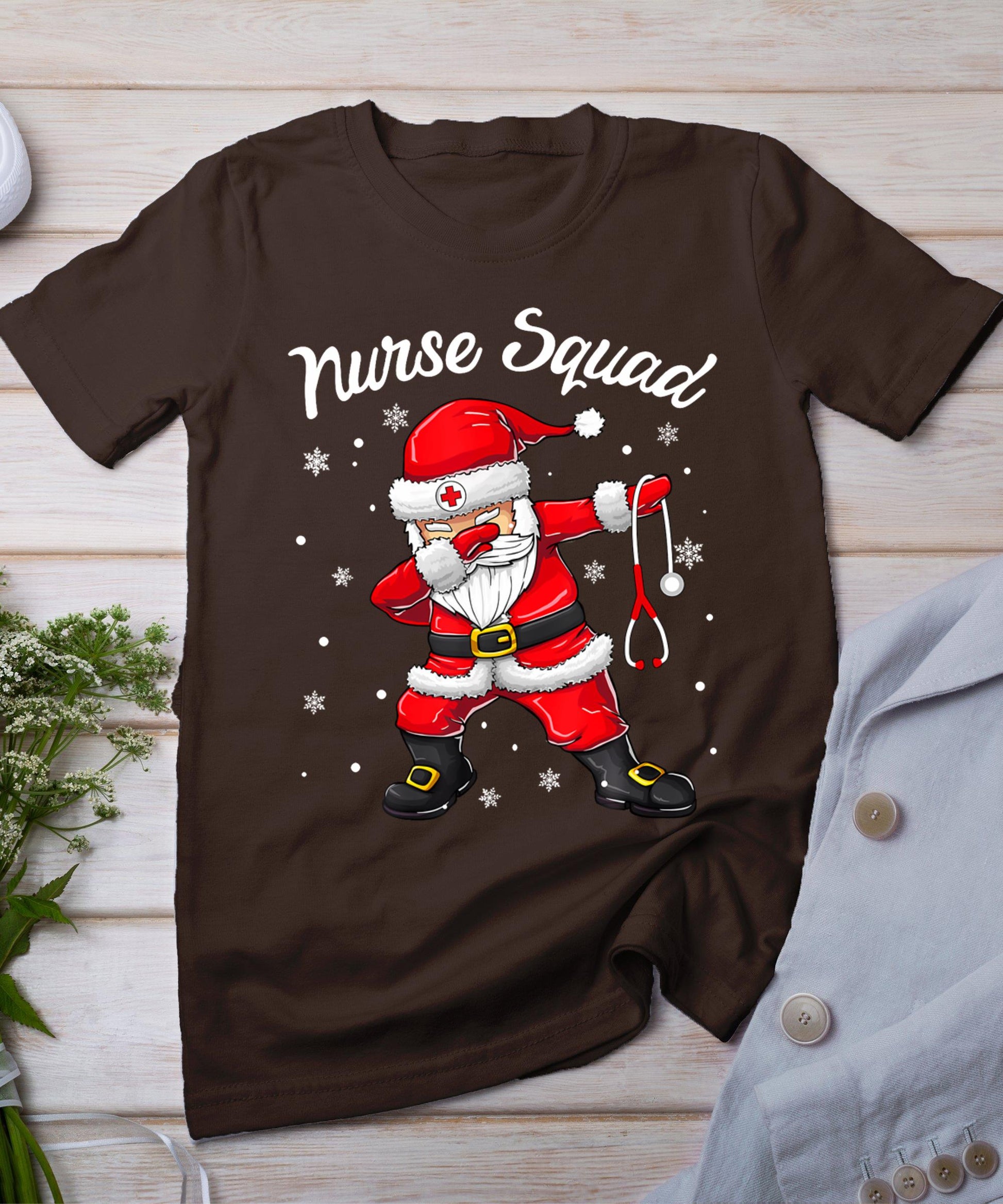 Christmas Scrub Tops Women Dabbing Santa Scrubs Nurse Squad T-Shirt